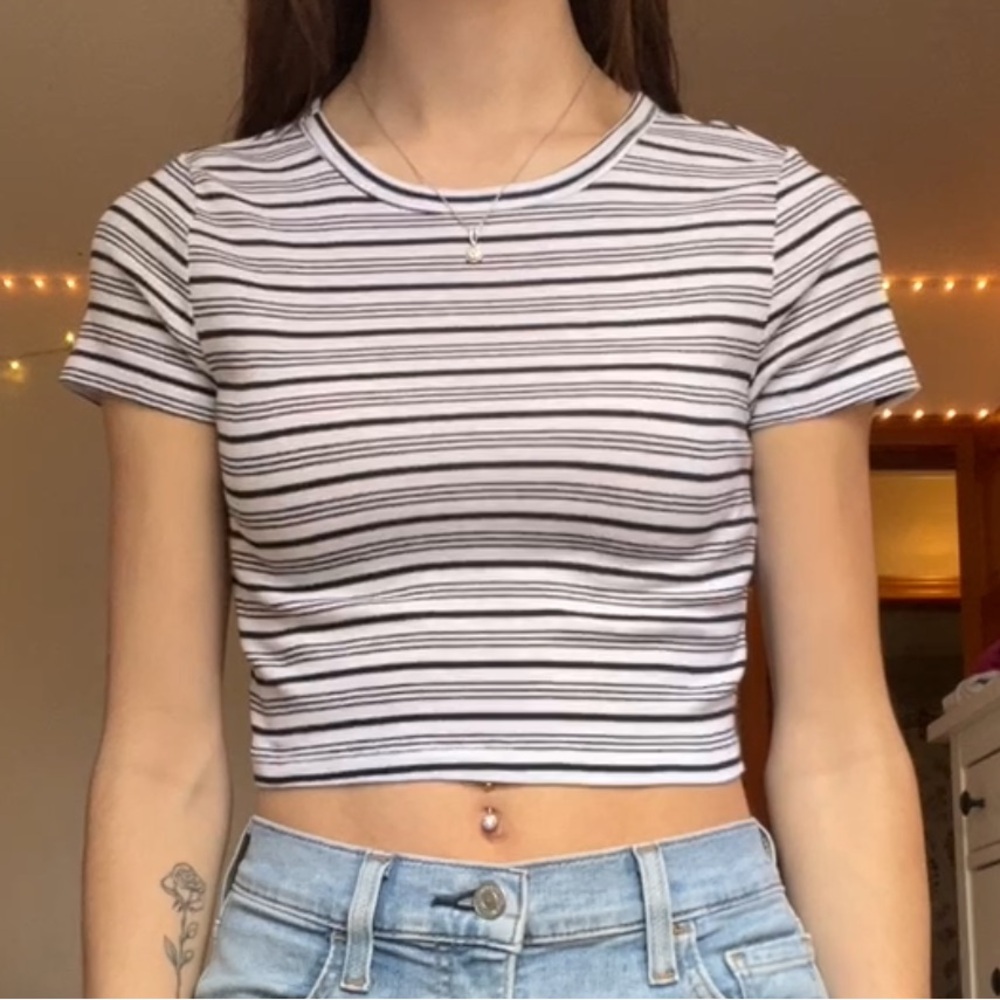 PacSun Black and White Striped Crop Tee